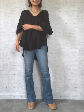 「とろみシャツ」｜「アイテム（アクセサリー）」を使った、Haru☆さん（レディース・153cm）の秋コーディネート