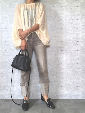 「Birthday room（バースデイルーム）のギャザーシアードルマントップス（シャツ/ブラウス）」を使った、Haru☆さん（レディース・153cm）の夏コーディネート