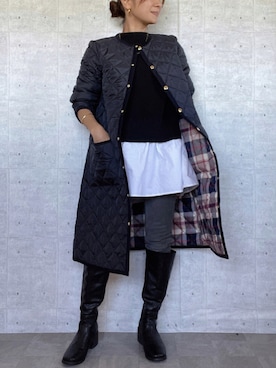 「MACKINTOSH PHILOSOPHY（ﾏｯｷﾝﾄｯｼｭ ﾌｨﾛｿﾌｨｰ）のアイテム（ノーカラーコート）」を使った、Haru☆さん（レディース・153cm）の秋コーディネート