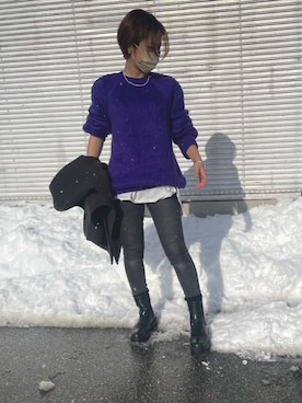 「SLOBE IENA（スローブイエナ）のアイテム（ノーカラーコート）」を使った、Haru☆さん（レディース・153cm）の冬コーディネート