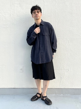 「URBAN RESEARCH（アーバンリサーチ）のSANDWASH LINEN WORK SHIRTS（シャツ/ブラウス、ブルー系）」を使った、horiguchiさん（メンズ・172cm）の夏コーディネート
