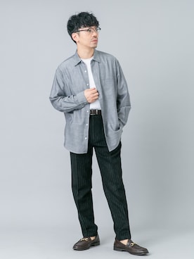 「URBAN RESEARCH ROSSO MEN（アーバンリサーチロッソメン）のアーバンリラックスウールシャツ（シャツ/ブラウス、ブルー系）」を使った、horiguchiさん（メンズ・172cm）の秋コーディネート
