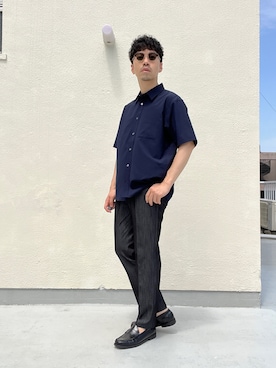 「URBAN RESEARCH ROSSO MEN（アーバンリサーチロッソメン）の『WEB限定』『XLサイズあり』『吸水速乾』Air Stretch レギュラーカラーシャツ（シャツ/ブラウス、ブルー系）」を使った、horiguchiさん（メンズ・172cm）の夏コーディネート
