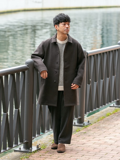 セール】ストレッチヘリンボーン1タックワイドスラックス（スラックス