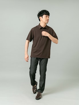 「URBAN RESEARCH ROSSO MEN（アーバンリサーチロッソメン）の『XLサイズあり』『イージーケア / 接触冷感 / 速乾』ハイパフォーマンスコンフォートポロシャツ（ポロシャツ、ブラウン系）」を使った、horiguchiさん（メンズ・172cm）の春コーディネート