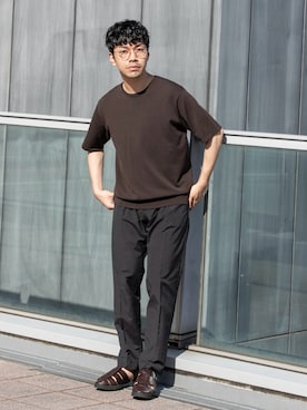 「URBAN RESEARCH ROSSO MEN（アーバンリサーチロッソメン）のシルク混クルーネックサマーニット（ニット/セーター、ブラウン系）」を使った、horiguchiさん（メンズ・172cm）の春コーディネート