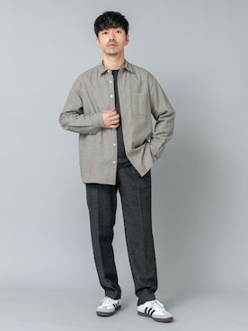 「URBAN RESEARCH ROSSO MEN（アーバンリサーチロッソメン）の『セットアップ対応/防シワ』ウールジャージークルーネックTシャツ（Tシャツ/カットソー、グレー系）」を使った、horiguchiさん（メンズ・172cm）の秋コーディネート