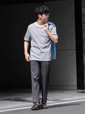 「URBAN RESEARCH ROSSO MEN（アーバンリサーチロッソメン）の『XLサイズあり』『UR TECH』汗ジミ防止クルーネックTシャツ（Tシャツ/カットソー、ホワイト系）」を使った、horiguchiさん（メンズ・172cm）の夏コーディネート