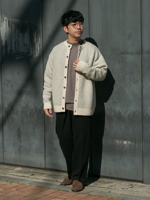 セール】『XLサイズあり』バーズアイ柄クルーニットカーディガン