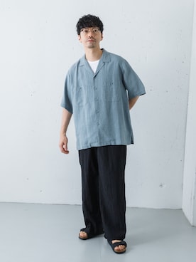 「URBAN RESEARCH（アーバンリサーチ）のSANDWASH LINEN OPEN SHIRTS（シャツ/ブラウス、ブルー系）」を使った、horiguchiさん（メンズ・172cm）の夏コーディネート