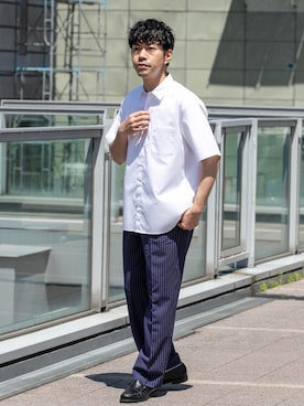 「URBAN RESEARCH ROSSO MEN（アーバンリサーチロッソメン）のアーバンリラックスブロード半袖シャツ（シャツ/ブラウス、ホワイト系）」を使った、horiguchiさん（メンズ・172cm）の春コーディネート