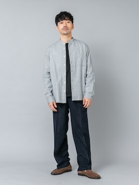 「URBAN RESEARCH ROSSO MEN（アーバンリサーチロッソメン）の『セットアップ対応/防シワ』ウールジャージークルーネックTシャツ（Tシャツ/カットソー、ブラック系）」を使った、horiguchiさん（メンズ・172cm）の秋コーディネート