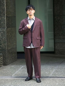 「アイテム（セットアップ、ブラウン系）」を使った、horiguchiさん（メンズ・172cm）の秋コーディネート