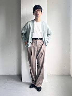 「URBAN RESEARCH（アーバンリサーチ）のRAMIE SHEER CARDIGAN（ニット/セーター、ブルー系）」を使った、horiguchiさん（メンズ・172cm）の夏コーディネート
