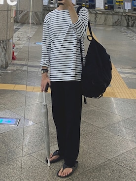 「black」｜「アイテム（腕時計）」を使った、Kang Wooさん（メンズ・181cm）の夏コーディネート