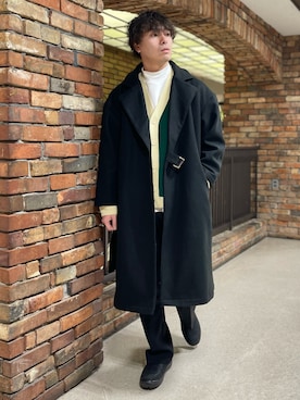 「SPINNS（スピンズ）のアイテム（トレンチコート）」を使った、Kenji Sugiyamaさん（メンズ・178cm）の冬コーディネート