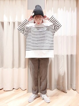 「Samansa Mos2 blue」｜「アイテム（ニットキャップ/ビーニー）」を使った、ミユ( ¨̮ )さん（レディース・170cm）の秋コーディネート