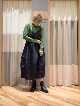 「Samansa Mos2 blue（サマンサモスモスブルー）のアイテム（トップス）」を使った、ミユ( ¨̮ )さん（レディース・170cm・20代）の秋コーディネート