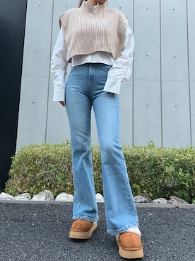 「ニットベスト」｜「アイテム（スリッポン）」を使った、Airiさん（レディース・163cm）の秋コーディネート