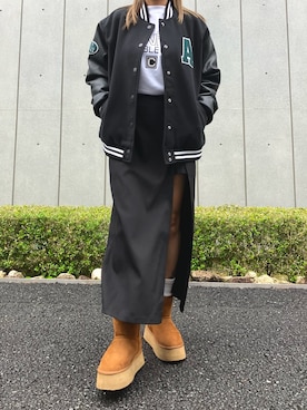 「ムートンブーツ」｜「アイテム（スタジャン）」を使った、Airiさん（レディース・163cm）の冬コーディネート