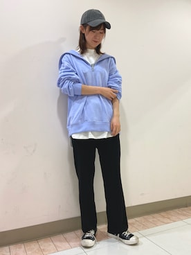 「Samansa Mos2 blue」｜「アイテム（スウェット）」を使った、も え こさん（レディース・164cm）の冬コーディネート