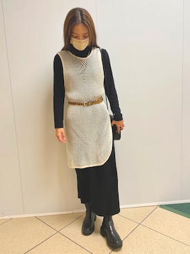 「ブラック×ホワイト」｜「アイテム（ブーツ）」を使った、Canakoさん（レディース・158cm）の冬コーディネート