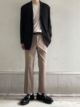 「ユニクロU」｜「アイテム（スラックス）」を使った、ゆう　インスタ7万人さん（メンズ・180cm）の秋コーディネート