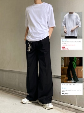 「みんなの白Tフェス」｜「アイテム（スラックス）」を使った、ゆう　インスタ7万人さん（メンズ・180cm）の夏コーディネート