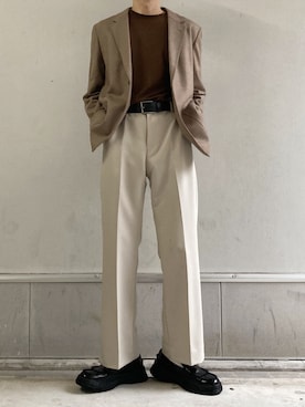 「UNIQLO（ユニクロ）のエアリズムコットンオーバーサイズTシャツ（5分袖）（Tシャツ/カットソー）」を使った、ゆう　インスタ7万人さん（メンズ・180cm）の秋コーディネート