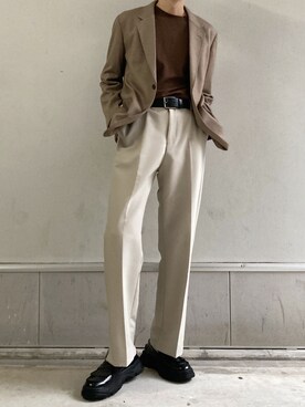 「UNIQLO（ユニクロ）のスーピマコットンリブクルーネックT（半袖）（Tシャツ/カットソー）」を使った、ゆう　インスタ7万人さん（メンズ・180cm）の秋コーディネート