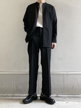 「GU（ジーユー）のアイテム（ノーカラージャケット）」を使った、ゆう　インスタ7万人さん（メンズ・180cm）の冬コーディネート