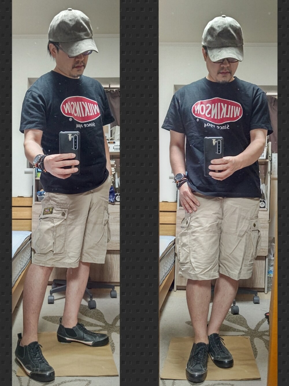 「おしゃれさんと繋がりたい、カジュアル、夏セールで買いました、シンプルスタイル、真夏のアクティブスタイル、キャップ、古着MIX、古着コーデ、アラフォー、カーゴパンツ、ショーツ、ショートパンツ、Ralph Lauren、ラルフローレン、休日コーデ」｜「GLOBAL WORKのアソートCAP【抗菌防臭】/845448（キャップ、ベージュ系）」を使った、YM（最近はインスタ寄り）さん（メンズ・172cm）の夏コーディネートの1枚目の写真