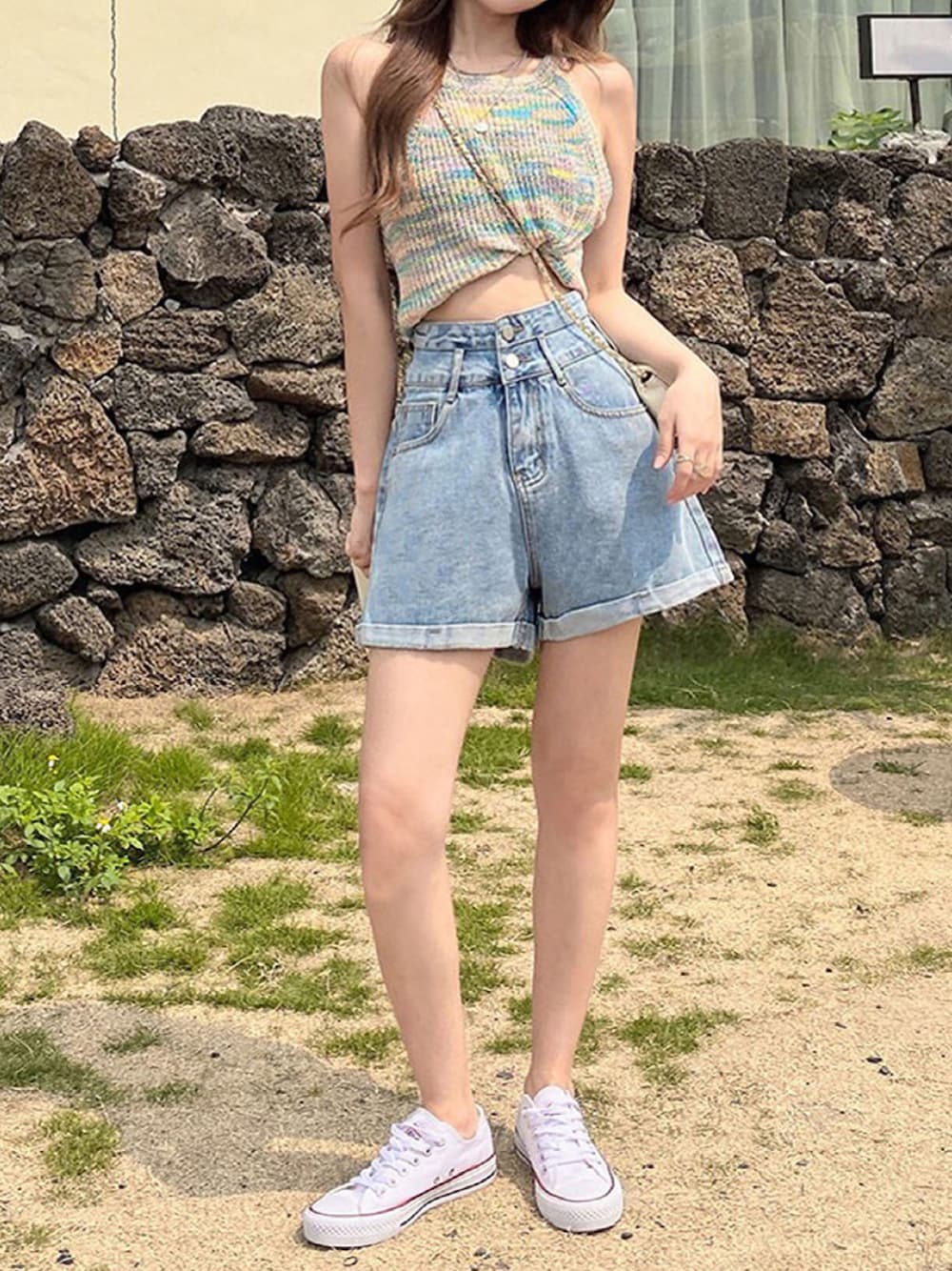 セール】ロールアップデニムショートパンツ（デニムパンツ