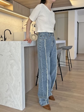 「フリンジデニム」｜「アイテム（その他）」を使った、Jewelobeさん（レディース・155cm）の夏コーディネート