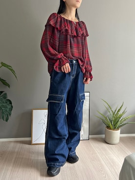 「アイテム（その他トップス、レッド系）」を使った、Jewelobeさん（レディース・155cm）の夏コーディネート