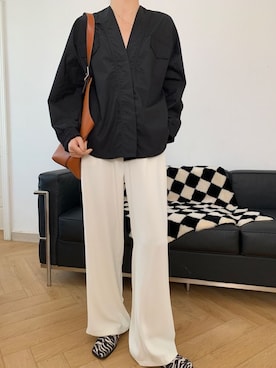「ノーカラーシャツ」｜「アイテム（その他）」を使った、Jewelobeさん（レディース・158cm）の春コーディネート