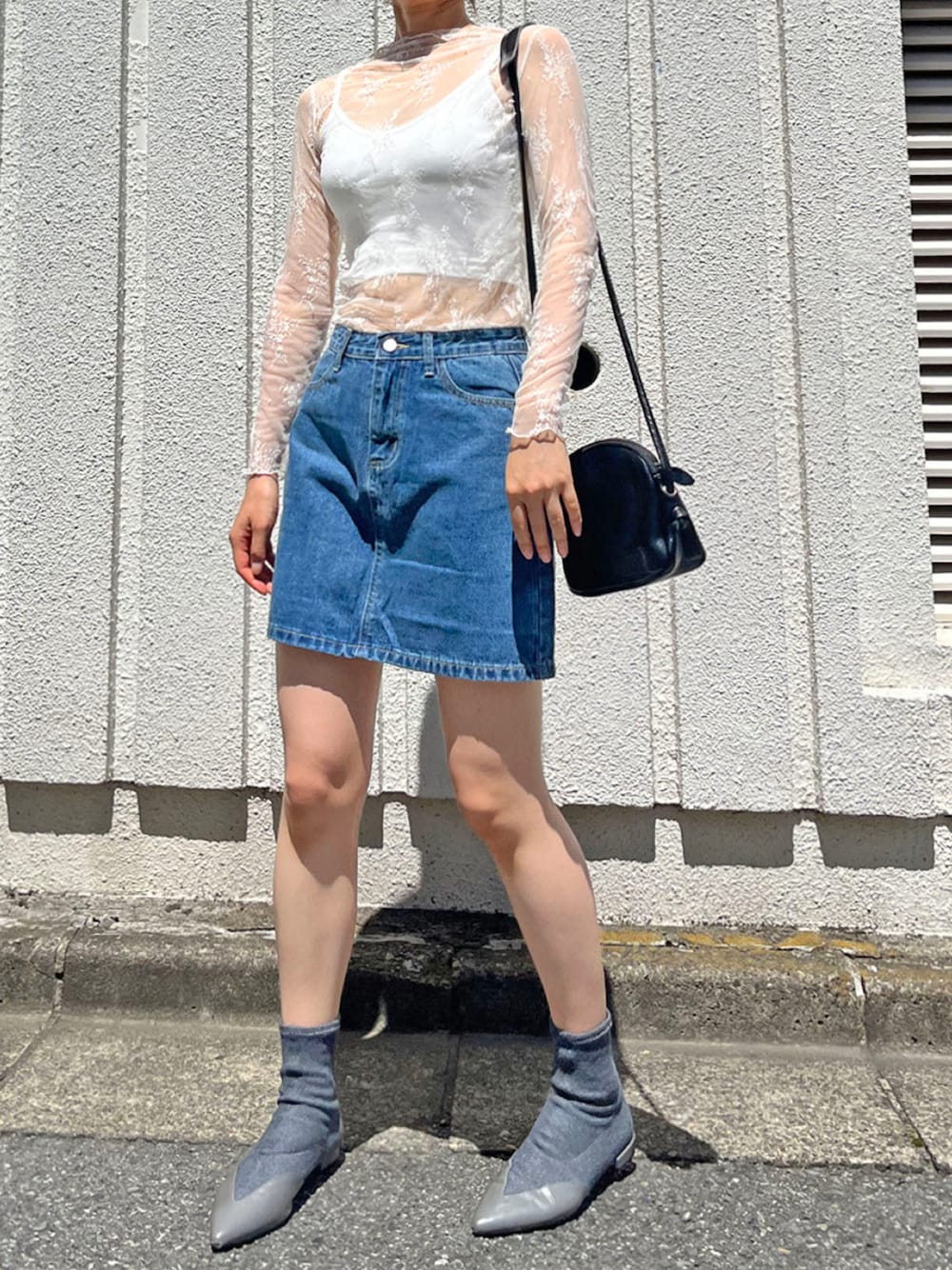 RED LABEL】ORB刺繍 ヒップハング セミフレアデニムミニスカート