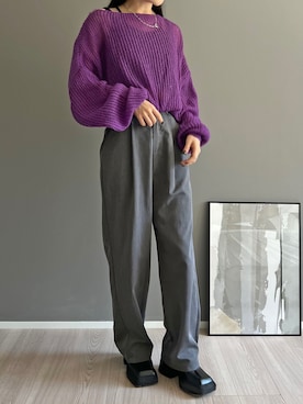 「カラー×コーデ」｜「アイテム（スラックス）」を使った、Jewelobeさん（レディース・155cm）の秋コーディネート