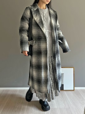 「ケーブルニット」｜「アイテム（チェスターコート）」を使った、Jewelobeさん（レディース・155cm）の冬コーディネート