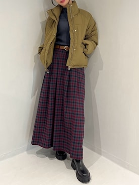 「マキシスカート」｜「アイテム（ダウンジャケット/コート）」を使った、Jewelobeさん（レディース・164cm）の冬コーディネート