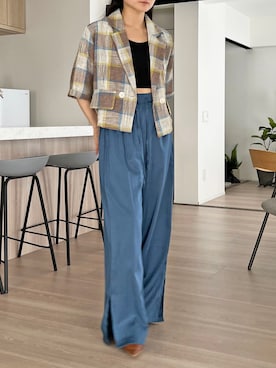 「リラックスパンツ」｜「アイテム（ジャケット/アウター）」を使った、Jewelobeさん（レディース・155cm）の夏コーディネート