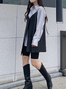 「フェイクレザー」｜「アイテム（アンサンブル）」を使った、Jewelobeさん（レディース・159cm）の冬コーディネート