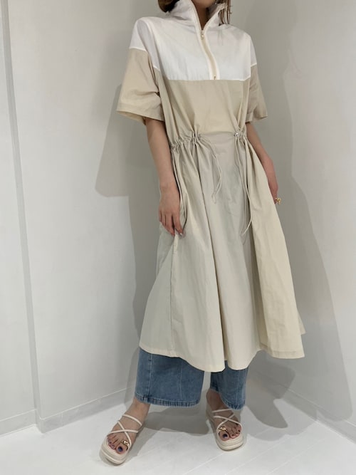 ◯CASTELBAJA ハーフジップ ワンピース セール】ハーフジップバイカラーシャカシャカワンピース