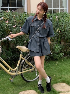 「デニムっていいよね」｜「アイテム（セットアップ）」を使った、Jewelobeさん（レディース・156cm）の夏コーディネート