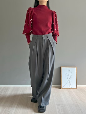 「レッド」｜「アイテム（スラックス）」を使った、Jewelobeさん（レディース・155cm）の秋コーディネート