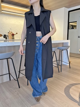 「ロングベスト」｜「アイテム（その他アウター）」を使った、Jewelobeさん（レディース・155cm）の春コーディネート