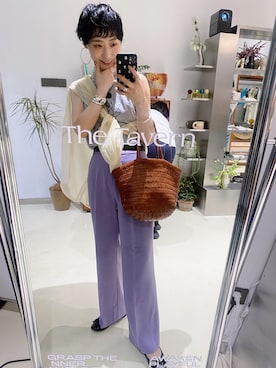 「LOWRYS FARM（ローリーズファーム）のカラーストレートパンツ  892045（その他パンツ、パープル系）」を使った、WEAR 中国さん（レディース）の夏コーディネート