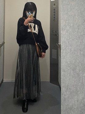 「JEANASIS（ジーナシス）のシアーシャイニープリーツスカート/876109（スカート）」を使った、mei  suzukiさん（レディース・148cm・10代）の秋コーディネート