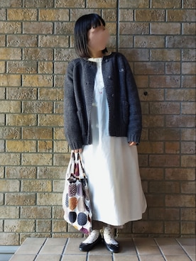 「小花柄」｜「アイテム（バレエシューズ）」を使った、カナエさん（レディース・150cm）の冬コーディネート