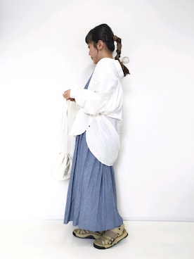 「ビッグシャツ」｜「アイテム（ワンピース/ドレス）」を使った、カナエさん（レディース・150cm）の夏コーディネート